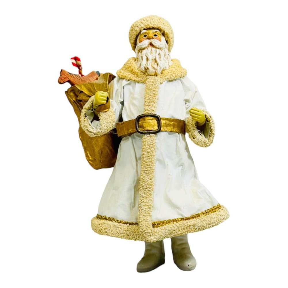 Clothtique by Possible Dreams Vintage 1988 Santa Figurine in White Coat 10" EUC